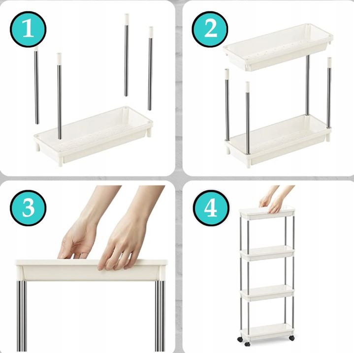 PÓŁKA ŁAZIENKOWA KUCHENNA SZAFKA NA KÓŁKACH REGAŁ 4 POZIOMOWY Z HACZYKAMI