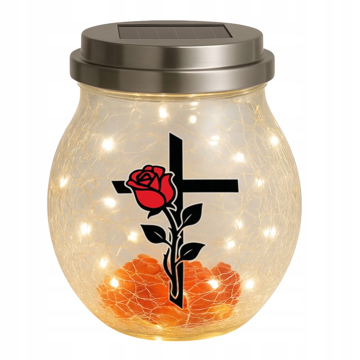 ZNICZ SOLARNY LED LAMPION NA GRÓB STATUETKA NA CMENTARZ RÓŻA KRZYŻ NAGROBNY