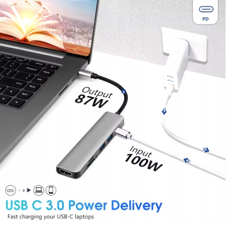 Stacja dokująca USB-C 3.2 HUB 2x USB HDMI czytnik kart SD MINI MACOS WINDOW