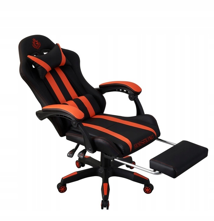 FOTEL GAMINGOWY HORSEKING Z PODNÓŻKIEM OBROTOWY DO GRY KRZESŁO CZERWONY
