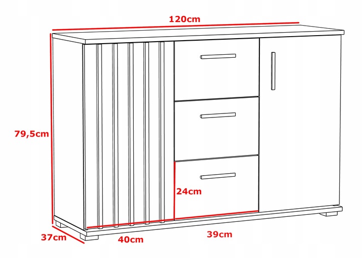 KOMODA Z LAMELAMI SZUFLADY SZAFKI 120 CM NOWOCZESNA LOFT POJEMNA