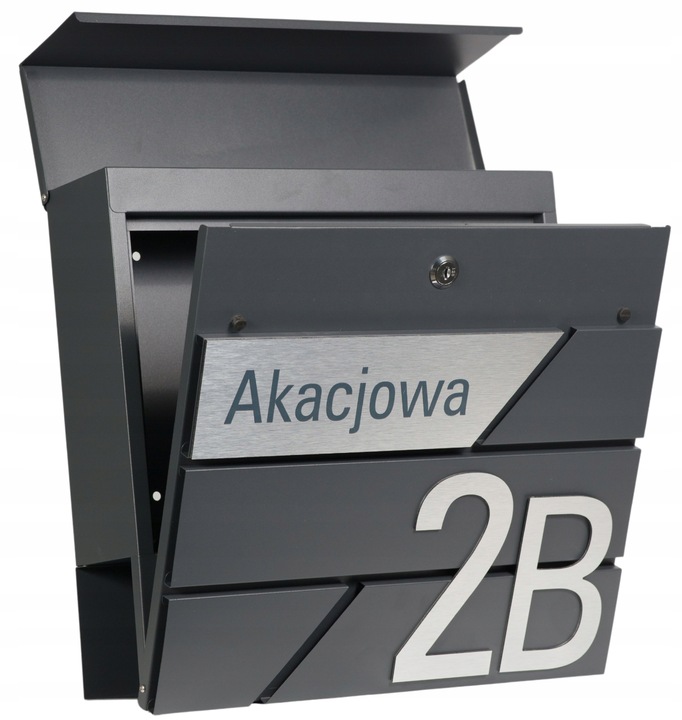 DUŻA SKRZYNKA NA LISTY Z ADRESEM NUMEREM DOMU ANTRACYT RAL 7016