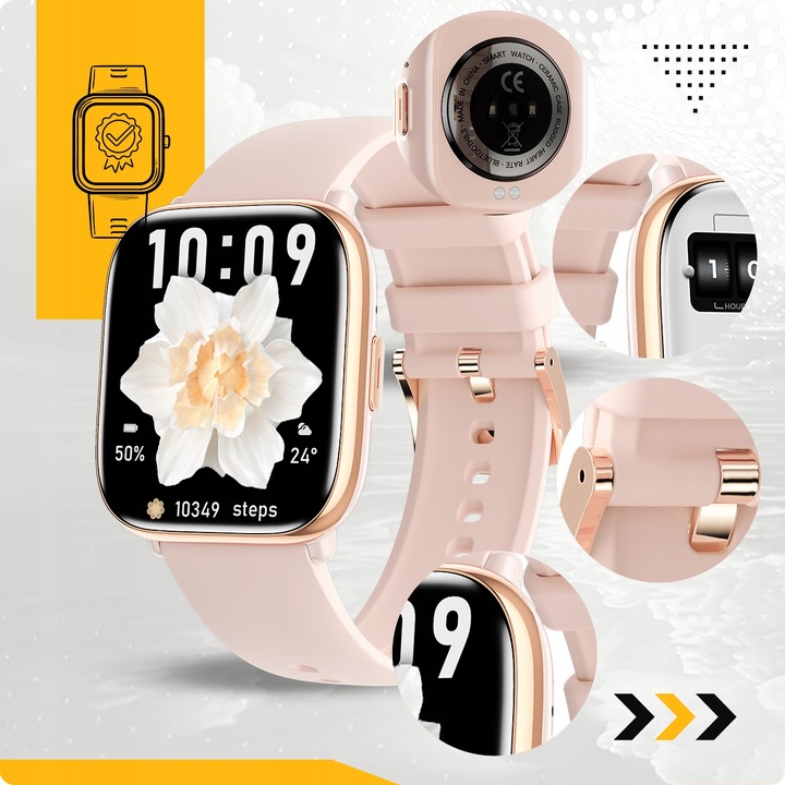 SMARTWATCH DAMSKI POLSKIE MENU ROZMOWY PULS CIŚNIENIE SPORT AMOLED 4 PASKI