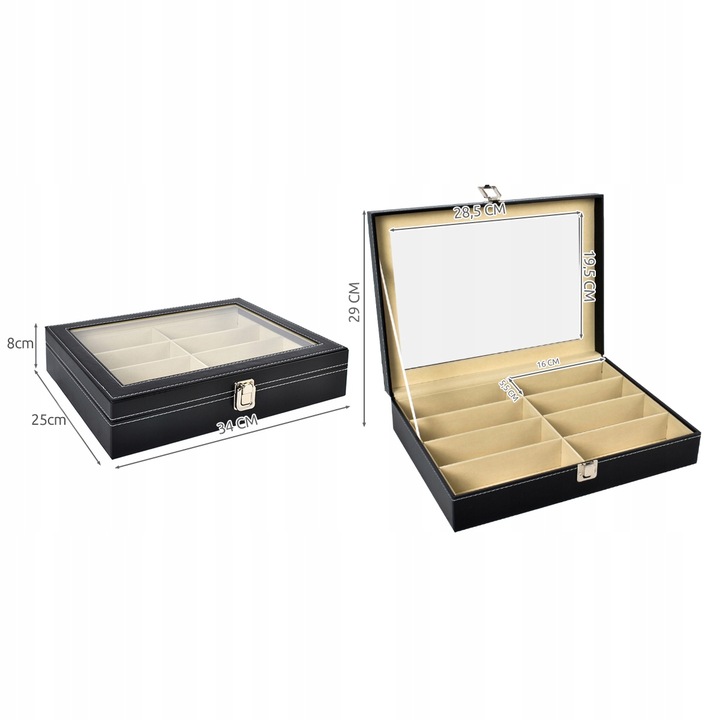 Pudełko na Okulary Etui Organizer na 8 Okularów Elegancka Szkatułka Prezent