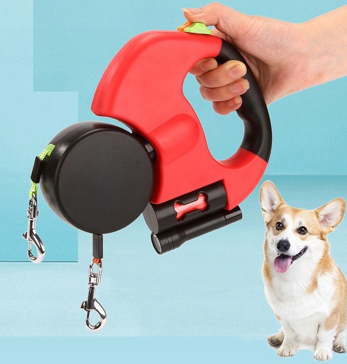 SMYCZ DLA PSA PODWÓJNA AUTOMATYCZNA NA 2 PSY Z BLOKADĄ LATARKA WORECZKI 3M