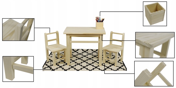 ZESTAW STÓŁ STOLIK BIURKO KRZESŁA KRZESEŁKA DLA DZIECI Z DREWNA DO POKOJU