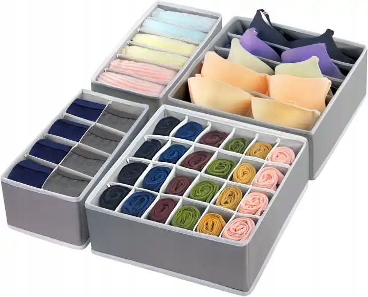 ORGANIZER NA BIELIZNĘ SKARPETY DO SZUFLADY SZAFY ZESTAW 4x PUDEŁKO
