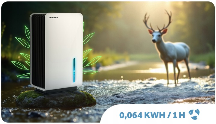 OSUSZACZ POWIETRZA POCHŁANIACZ WILGOCI 64W HEPA 34dB TIMER LED Berdsen