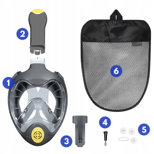 Maska do nurkowania Pełnotwarzowa z rurką fajką Pro5 Okulary od snurkowania