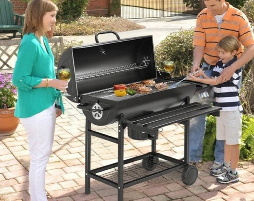 GRILL WĘGLOWY OGRODOWY 2 RUSZTY CHROMOWANE 2 PÓŁKI POPIELNIK TERMOMETR STAL