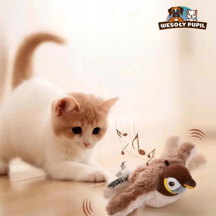 Zabawka dla kota INTERAKTYWNA latający PTAK z dźwiękiem na USB z