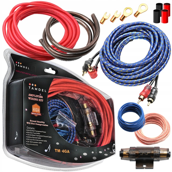 Zestaw kabli do wzmacniacza samochodowego 2000W 4GA