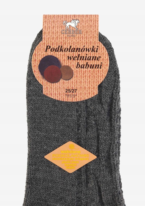 PODKOLANÓWKI DAMSKIE BABUNI GRUBE CIEPŁE Z WEŁNĄ WARKOCZ CERBER 39/42