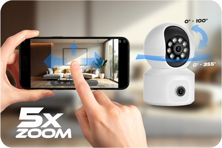 OBROTOWA KAMERA IP WIFI WEWNĘTRZNA NIANIA ELEKTRONICZNA DWA OBIEKTYWY 4MPx