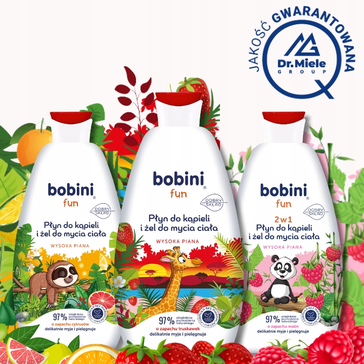 BOBINI Fun Płyn do Kąpieli Żel do Mycia dla Dzieci 2w1 Maxi Piana MIX 4x500