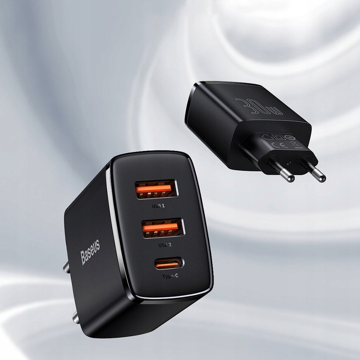 BASEUS SZYBKA ŁADOWARKA SIECIOWA 2x USB / USB-C MOCNY ZASILACZ 30W 3A PD QC