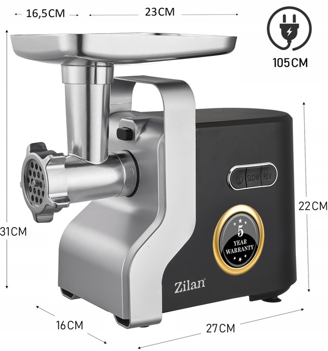 MASZYNKA DO MIELENIA MIĘSA METAL PREMIUM 3 SITA + SZARPAK MOC 2100W