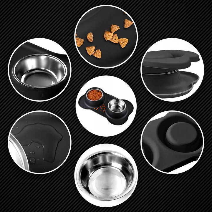 PODWÓJNA MISKA DLA PSA KOTA ANTYPOŚLIZGOWA + PODKŁADKA POD MISKI 2x450 ml