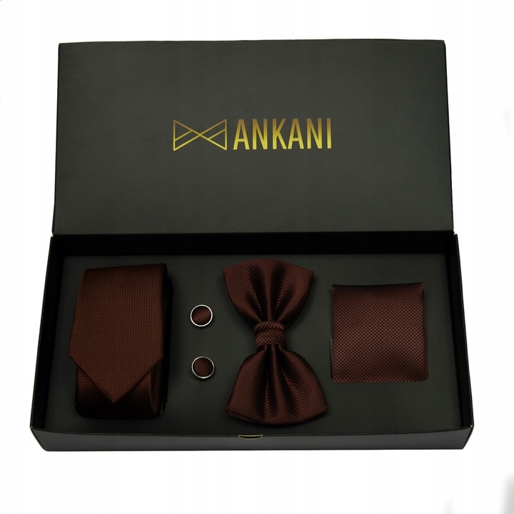 MUCHA męska + KRAWAT+ POSZETKA+ SPINKI brązowy