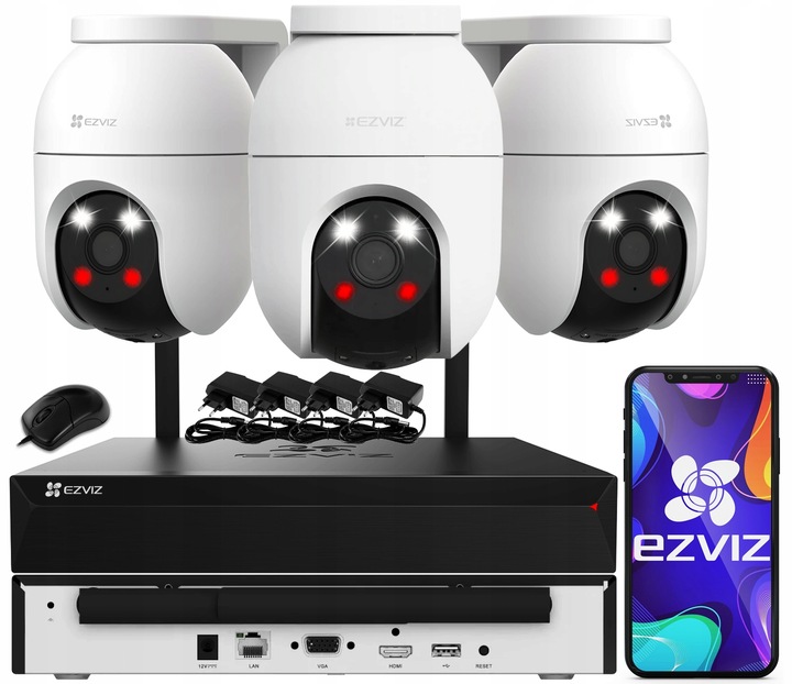 Zestaw Monitoringu WiFi Zewnętrzny 5MPx 3 Kamery C8c 3K EZVIZ Rejestrator