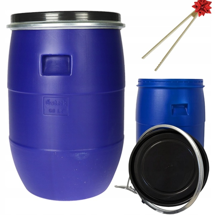 BECZKA PLASTIKOWA DO KISZENIA NA WODĘ ATEST 60L OBEJMA + SZCZYPCE