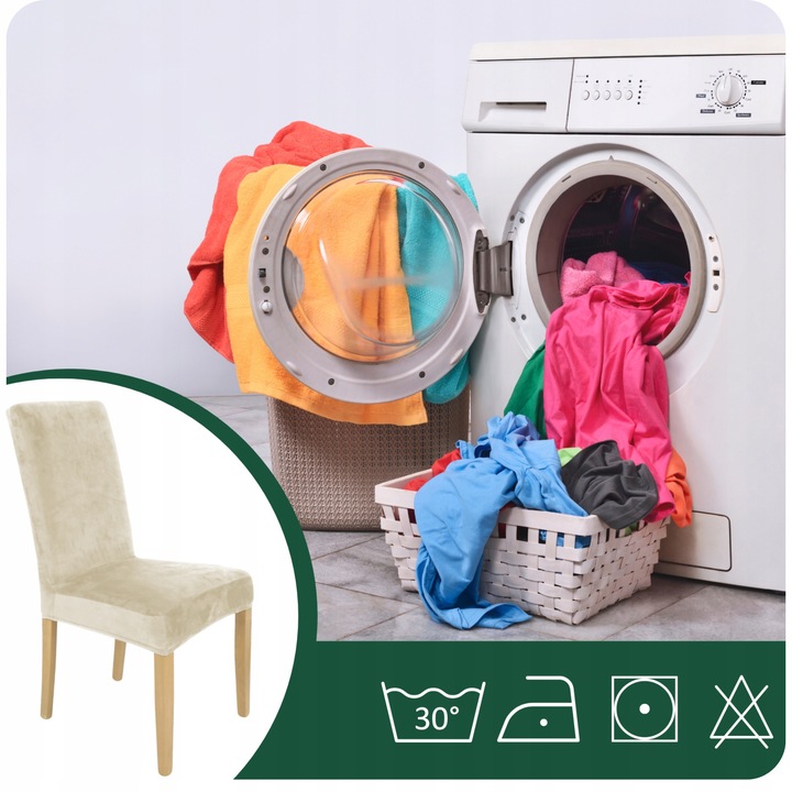 6 SZT POKROWIEC NA KRZESŁO Beż Kaszmirowy WELUR Elastyczny Gruby Pokrowce