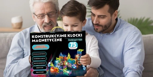 KLOCKI MAGNETYCZNE KONSTRUKCYJNE ŚWIECĄCY TOR 75el