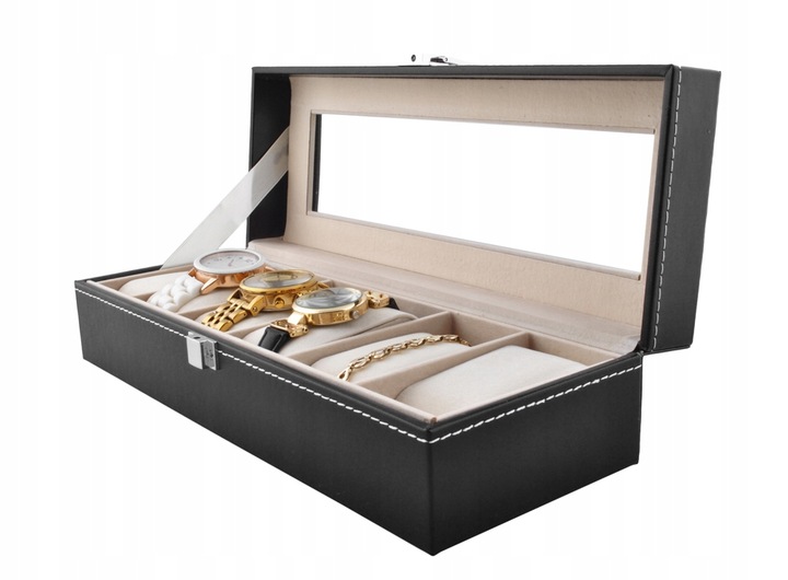 Pudełko na Zegarki Etui Organizer na 6 Zegarków Elegancka Szkatułka Prezent