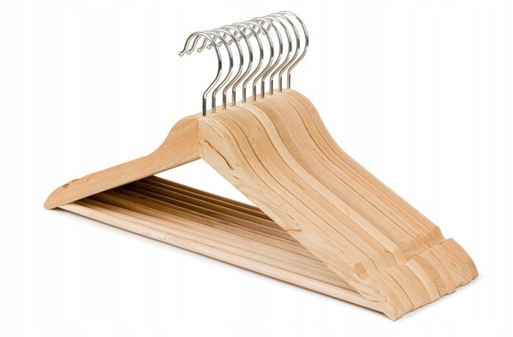 WIESZAK DREWNIANY NA UBRANIA KOMPLET 10 SZTUK DO GARDEROBY WIESZAKI
