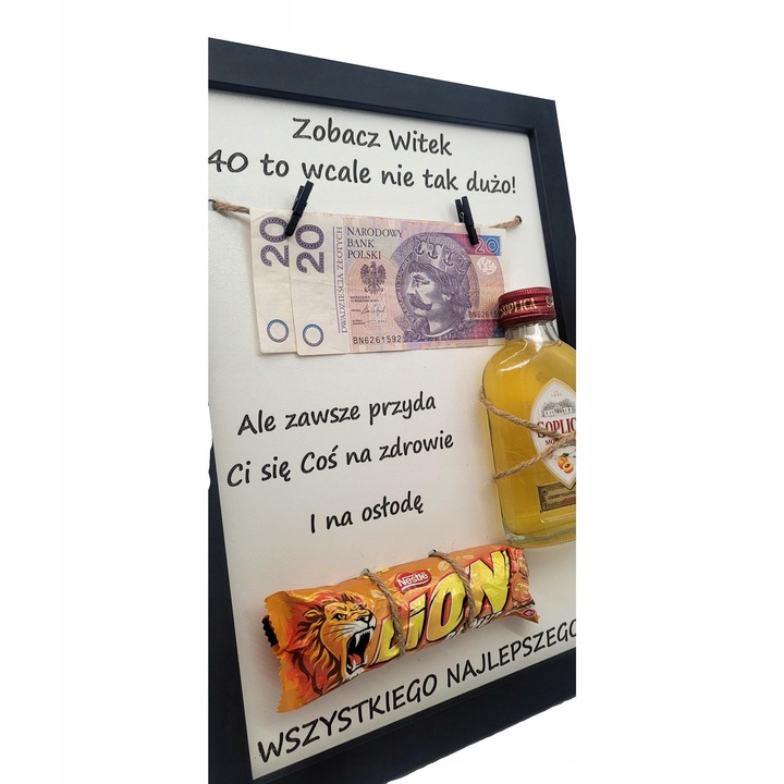 PREZENT NA 30 40 50 60 70 URODZINY RAMKA tabliczka grawer Duża Czarna