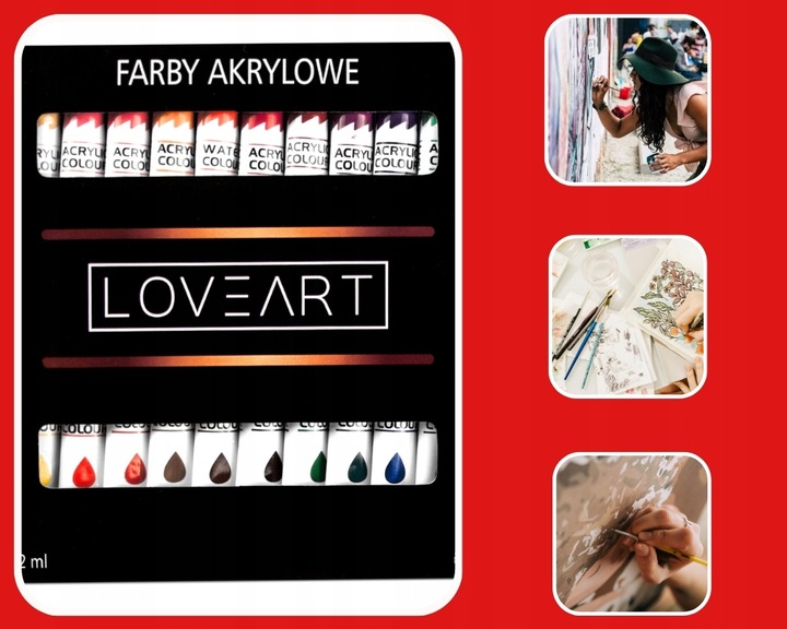 Farby akrylowe 24x12 ml Loveart Zestaw 24 kolorów farb akrylowych do płótna