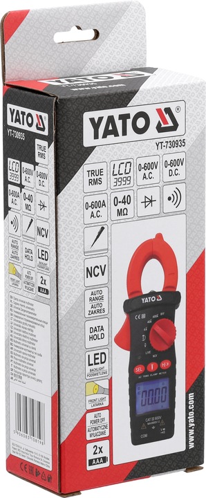 YATO MIERNIK CĘGOWY UNIWERSALNY TRUE RMS 600A A.C. AUTOMATYCZNY ZAKRES