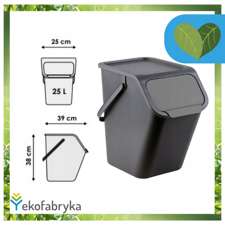 Kosz na śmieci pod zlew na odpady ZMIESZANE kuchenny mały CZARNY 25l