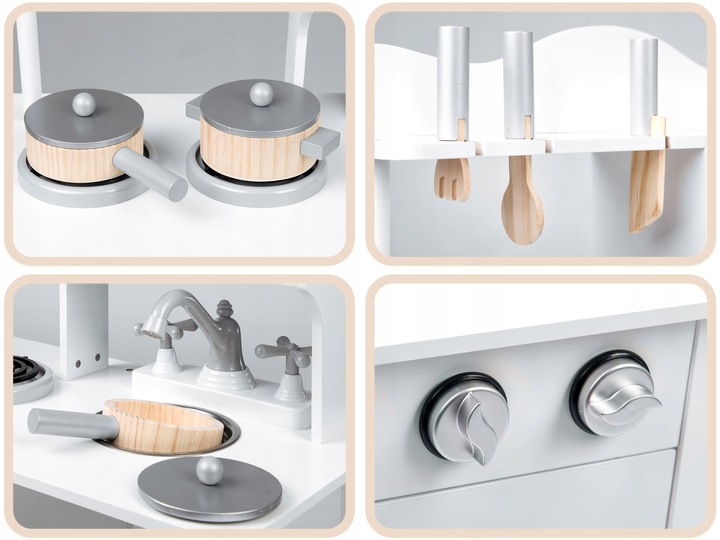 ZESTAW KUCHNIA DREWNIANA DLA DZIECI KUCHENKA RETRO DUŻA PALNIKI + ACKESORIA