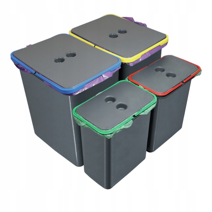 Zestaw koszy do segregacji śmieci 2x20L 2x8L do szafek min 50cm Merill