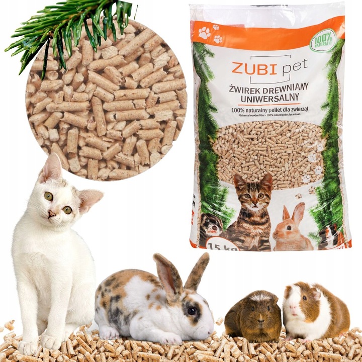 Zubipet JASNY żwirek drewniany pellet 15kg dla kota królika Pachnie lasem