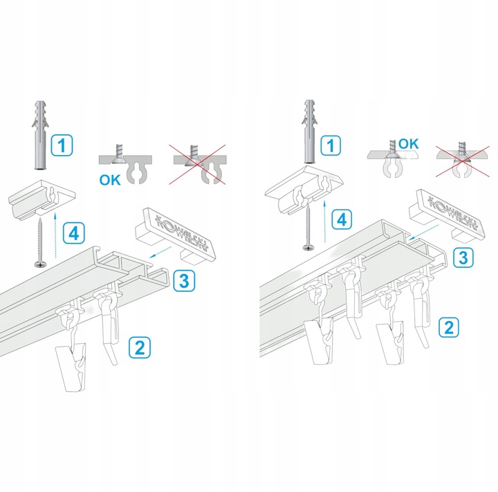 KOWALSKI SZYNA SUFITOWA ALUMINIOWA BIAŁA 200 CM POJEDYNCZA PODWÓJNA