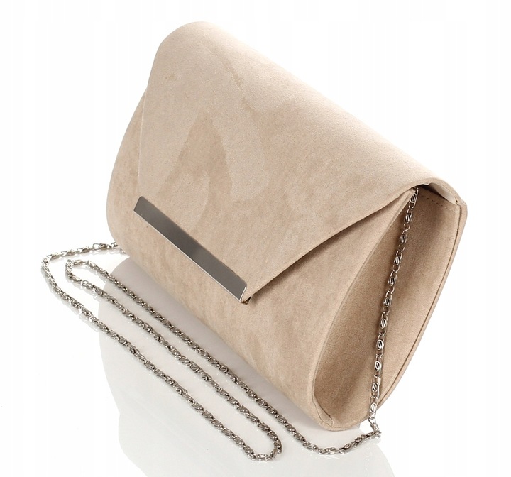 Efektowna Zamszowa Beżowa kopertówka na łańcuszku