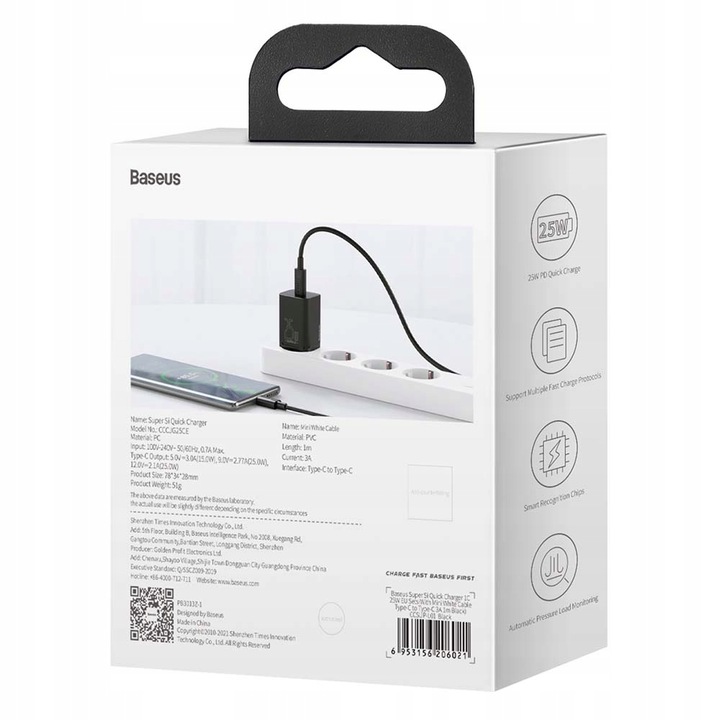Szybka ładowarka sieciowa Baseus USB typ C + kabel USB-C - USB-C 25W 3A