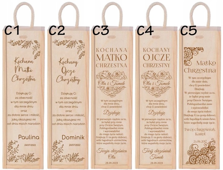 PODZIĘKOWANIA DLA RODZICÓW ŚWIADKÓW CHRZESTNYCH ŚLUB SKRZYNKA NA WINO
