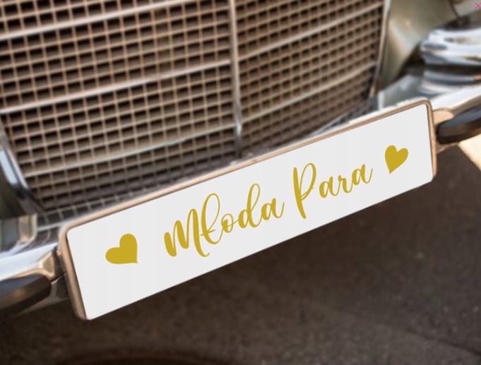 TABLICA ŚLUBNA ślubne tablice samochód x2 PARA MŁODA białe NIEPRZEMAKALNE