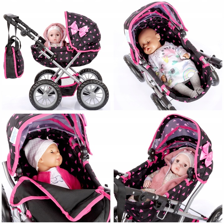 KINDERPLAY WÓZEK DLA LALEK GŁĘBOKI GONDOLA SKŁADANY TORBA REGULOWANA RĄCZKA