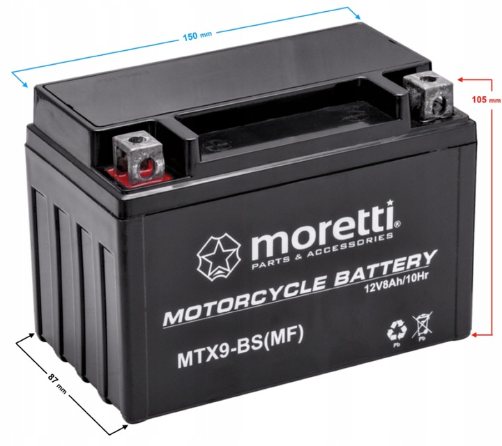 Moretti MTX9-BS YTX9-BS Akumulator Motocyklowy Żelowy AGM 12V 8AH 120A