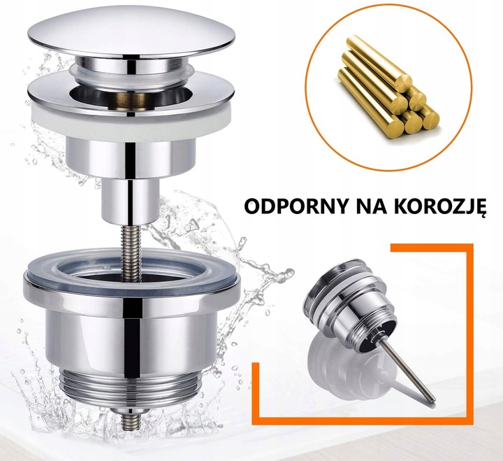 KOREK UMYWALKOWY KLIK KLAK DO UMYWALKI z Przelewem Bez Przelewu UNIWERSALNY