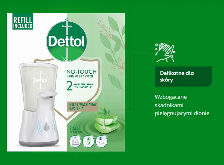 DETTOL Bezdotykowy Aplikator do Mydła w Płynie Wkład Komplet