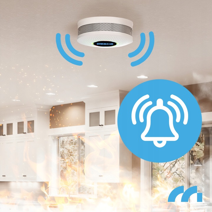 CERTYFIKOWANY CZUJNIK CZADU DYMU TLENKU WĘGLA SAFESENSOR BEZPRZEWODOWY