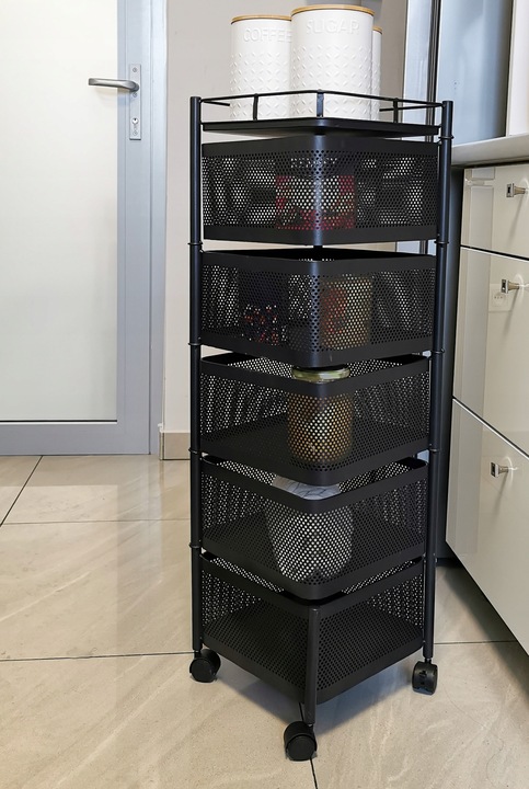 REGAŁ KUCHENNY MOBILNY STOLIK NA KÓŁKACH WÓZEK 6-POZIOMOWY 5 KOSZY