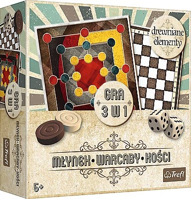 TREFL RETRO GRA 3w1 MŁYNEK WARCABY KOŚCI 01848