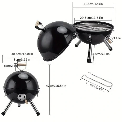 GRILL KOPUŁOWY OGRODOWY ZAMYKANY GRIL Z POKRYWKĄ WĘGLOWY BRYKIET