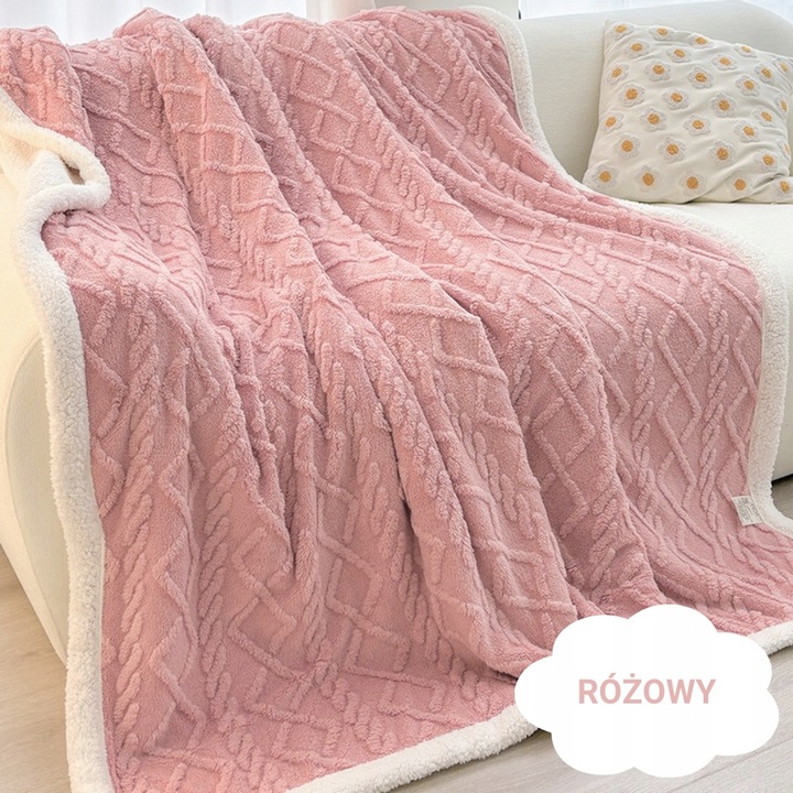 Gruby koc 200x220 pluszowy sweterek z barankiem zimowy kolory narzuta